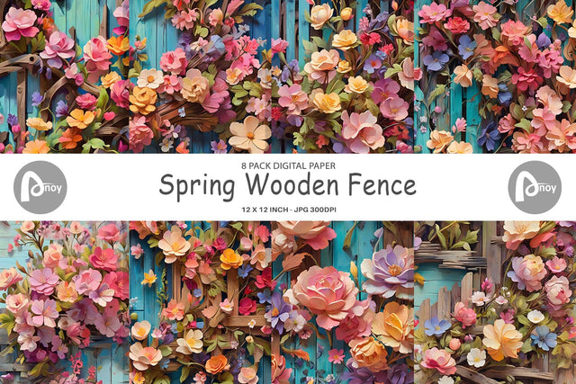Digital Paper Spring Wooden Fence Digital Pattern artnoy 