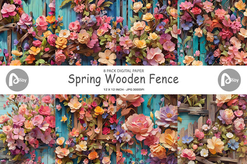 Digital Paper Spring Wooden Fence Digital Pattern artnoy 