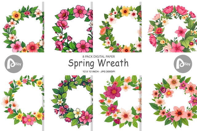 Digital Paper Spring Wreath Digital Pattern artnoy 