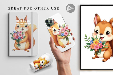 Digital Paper Squirrel Spring Bouquet Digital Pattern artnoy 