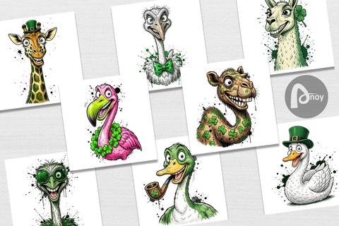 Digital Paper St Paddys Animal Caricature Sublimation artnoy 