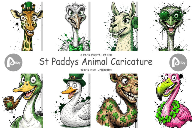 Digital Paper St Paddys Animal Caricature Sublimation artnoy 