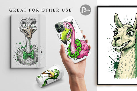 Digital Paper St Paddys Animal Caricature Sublimation artnoy 