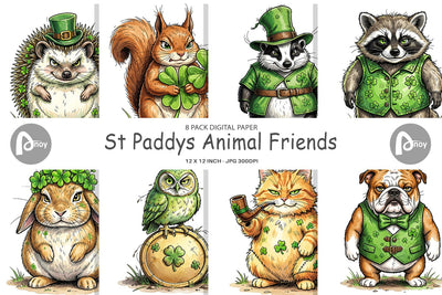 Digital Paper St Paddys Animal Friends Digital Pattern artnoy 