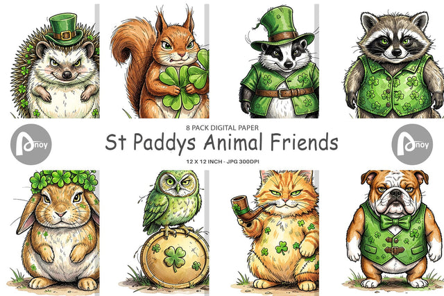 Digital Paper St Paddys Animal Friends Digital Pattern artnoy 