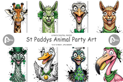 Digital Paper St Paddys Animal Party Art Sublimation artnoy 