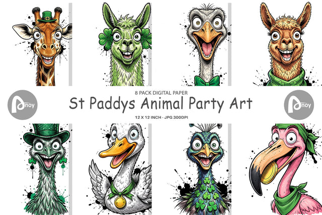 Digital Paper St Paddys Animal Party Art Sublimation artnoy 