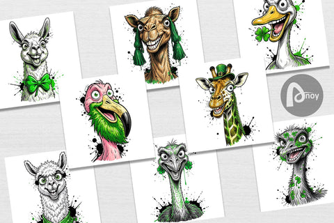 Digital Paper St Paddys Zany Zoo Animals Sublimation artnoy 