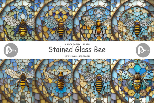 Digital Paper Stained Glass Bee Digital Pattern artnoy 