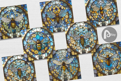 Digital Paper Stained Glass Bee Digital Pattern artnoy 