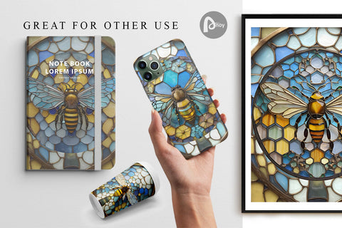 Digital Paper Stained Glass Bee Digital Pattern artnoy 
