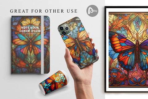 Digital Paper Stained Glass Butterfly Digital Pattern artnoy 