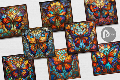 Digital Paper Stained Glass Butterfly Digital Pattern artnoy 