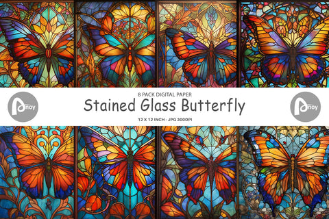 Digital Paper Stained Glass Butterfly Digital Pattern artnoy 