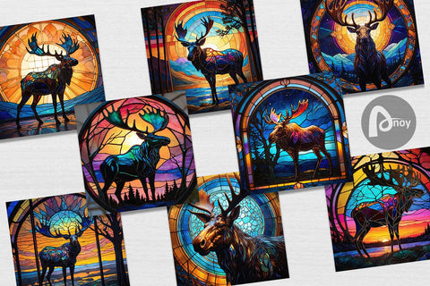 Digital Paper Stained Glass Deer Digital Pattern artnoy 