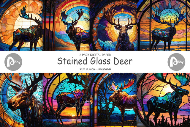 Digital Paper Stained Glass Deer Digital Pattern artnoy 
