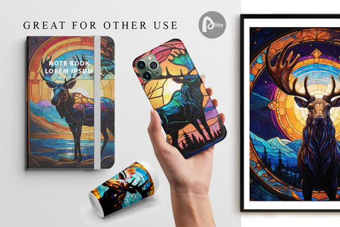 Digital Paper Stained Glass Deer Digital Pattern artnoy 