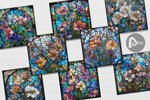 Digital Paper Stained Glass Flowers Digital Pattern artnoy 