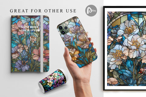 Digital Paper Stained Glass Flowers Digital Pattern artnoy 