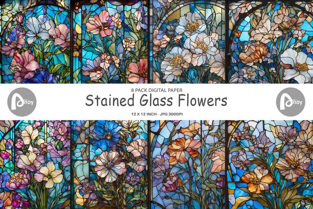 Digital Paper Stained Glass Flowers Digital Pattern artnoy 