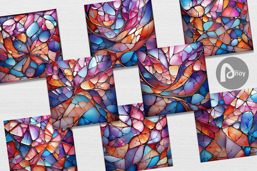 Digital Paper Stained Glass Mosaic - So Fontsy