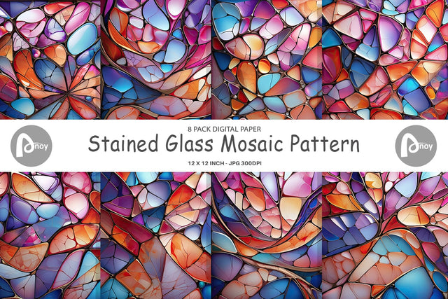 Digital Paper Stained Glass Mosaic Digital Pattern artnoy 