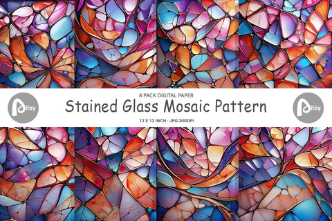 Digital Paper Stained Glass Mosaic Digital Pattern artnoy 