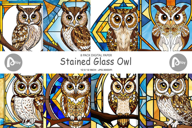 Digital Paper Stained Glass Owl Digital Pattern artnoy 