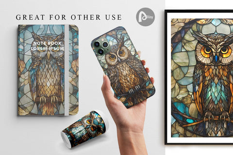 Digital Paper Stained Glass Owl Digital Pattern artnoy 