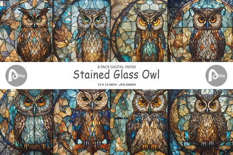 Digital Paper Stained Glass Owl Digital Pattern artnoy 