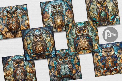Digital Paper Stained Glass Owl Digital Pattern artnoy 