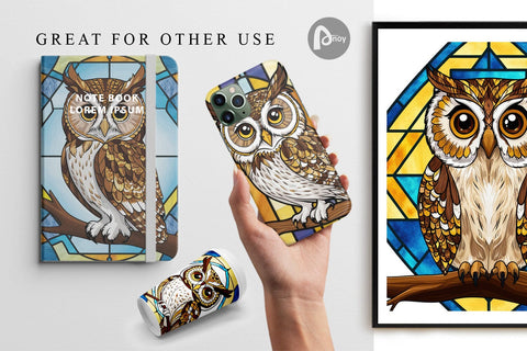 Digital Paper Stained Glass Owl Digital Pattern artnoy 