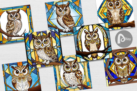 Digital Paper Stained Glass Owl Digital Pattern artnoy 
