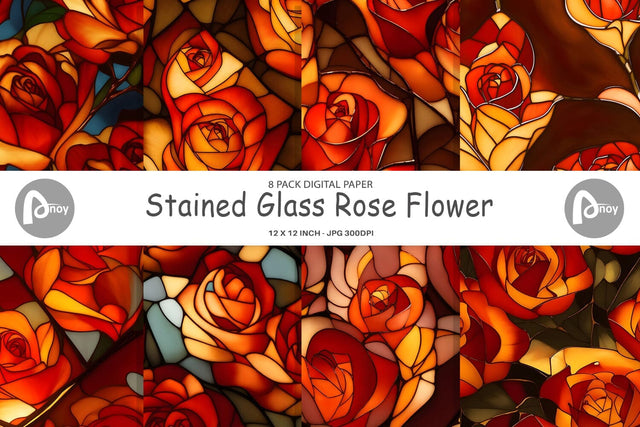 Digital Paper Stained Glass Rose Flower Digital Pattern artnoy 