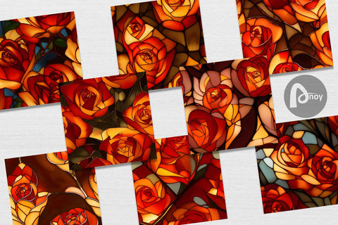 Digital Paper Stained Glass Rose Flower Digital Pattern artnoy 