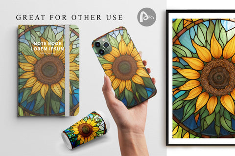 Digital Paper Stained Glass Sunflower Digital Pattern artnoy 