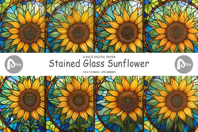 Digital Paper Stained Glass Sunflower Digital Pattern artnoy 