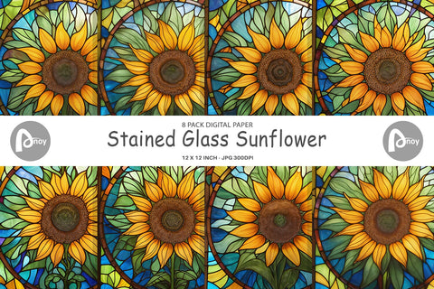 Digital Paper Stained Glass Sunflower Digital Pattern artnoy 