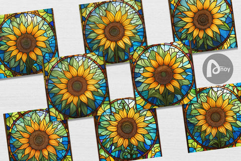 Digital Paper Stained Glass Sunflower Digital Pattern artnoy 