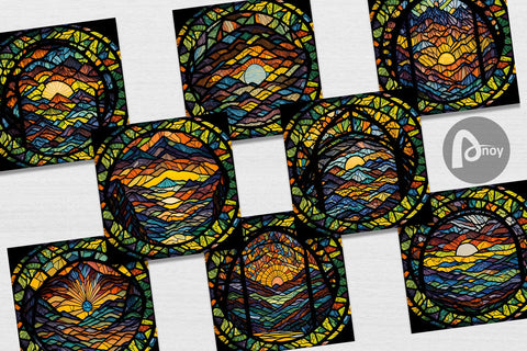 Digital Paper Stained Glass Sunset Digital Pattern artnoy 