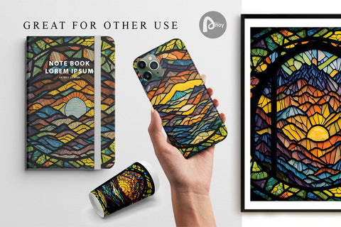 Digital Paper Stained Glass Sunset Digital Pattern artnoy 