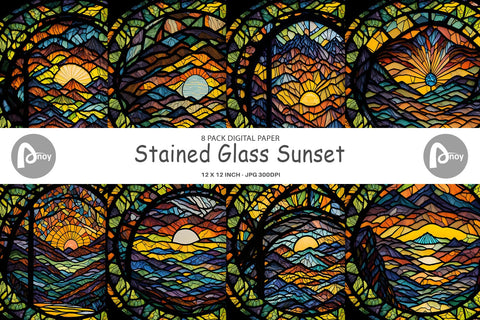 Digital Paper Stained Glass Sunset Digital Pattern artnoy 