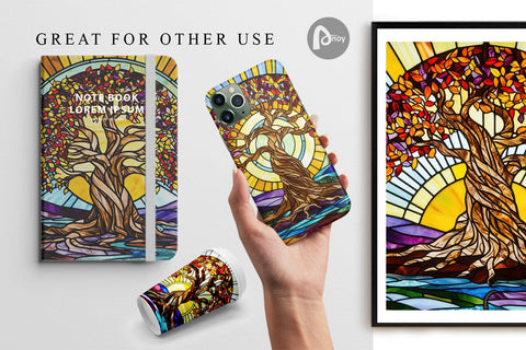 Digital Paper Stained Glass Tree Digital Pattern artnoy 