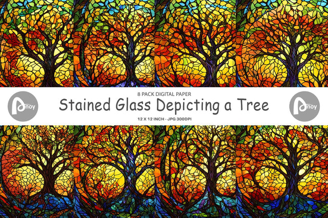 Digital Paper Stained Glass Tree Digital Pattern artnoy 