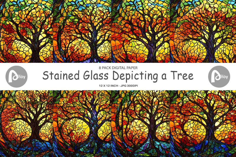 Digital Paper Stained Glass Tree Digital Pattern artnoy 