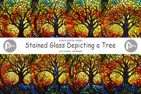 Digital Paper Stained Glass Tree Digital Pattern artnoy 