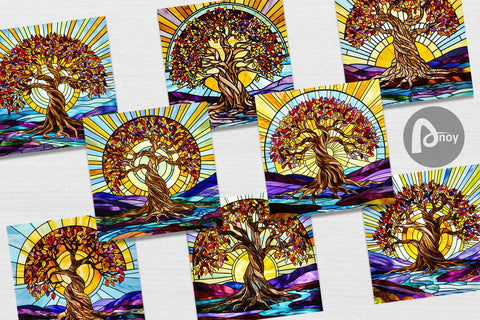 Digital Paper Stained Glass Tree Digital Pattern artnoy 