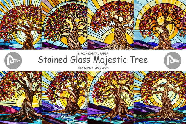 Digital Paper Stained Glass Tree Digital Pattern artnoy 