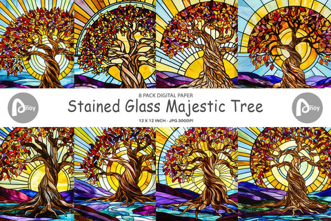 Digital Paper Stained Glass Tree Digital Pattern artnoy 