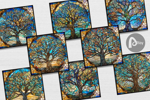 Digital Paper Stained Glass Tree Digital Pattern artnoy 